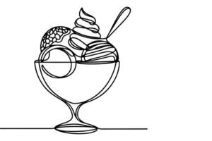 AI generated Continuous one black line drawing of ice cream icon outline doodle summer concept vector illustration on white background