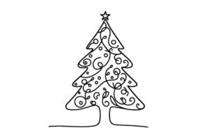 AI generated ne Continuous black line art drawing of Merry Christmas tree. Hand drawn of Santa Claus outline doodle vector illustration