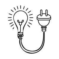 AI generated Continuous one line drawing Electric plug and Electricity light sign icon outline doodle vector illustration on white background