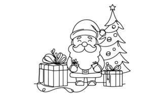 AI generated ne Continuous black line art drawing of Merry Christmas tree. Hand drawn of Santa Claus outline doodle vector illustration