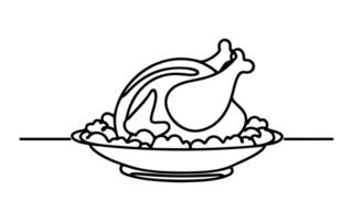 AI generated Continuous one line drawing chicken a plate outline doodle linear vector thanksgiving concept on white background