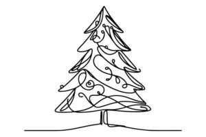 AI generated ne Continuous black line art drawing of Merry Christmas tree. Hand drawn of Santa Claus outline doodle vector illustration