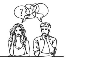 AI generated Continuous one line drawing two young people are talking with speech bubbles outline doodle vector illustration