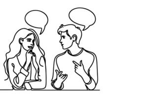 AI generated Continuous one line drawing two young people are talking with speech bubbles outline doodle vector illustration