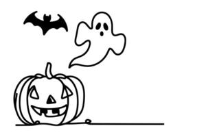 AI generated one Continuous black line drawing of pumpkin and ghost Halloween concept outline doodle vector illustration on white background