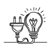 AI generated Continuous one line drawing Electric plug and Electricity light sign icon outline doodle vector illustration on white background