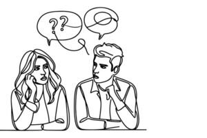 AI generated Continuous one line drawing two young people are talking with speech bubbles outline doodle vector illustration