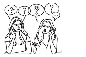 AI generated Continuous one line drawing two young people are talking with speech bubbles outline doodle vector illustration