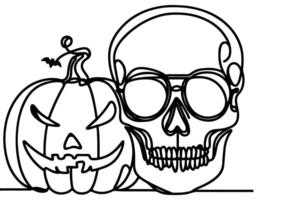 ai generado uno continuo negro línea dibujo de calabaza y fantasma Víspera de Todos los Santos concepto contorno garabatear vector ilustración en blanco antecedentes