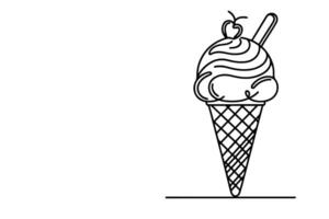 AI generated Continuous one black line drawing of ice cream icon outline doodle summer concept vector illustration on white background