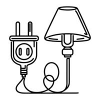 AI generated Continuous one line drawing Electric plug and Electricity light sign icon outline doodle vector illustration on white background