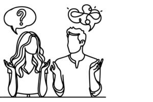 AI generated Continuous one line drawing two young people are talking with speech bubbles outline doodle vector illustration