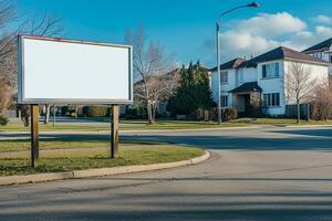 AI generated Blank black billboard against apartment family house empty mockup template photo