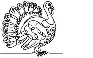 AI generated Continuous one line art drawing turkey cartoon outline doodle linear thanksgiving concept vector on white background