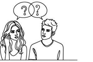 AI generated Continuous one line drawing two young people are talking with speech bubbles outline doodle vector illustration