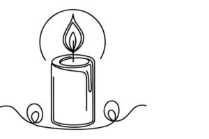 AI generated Continuous one black line drawing of candle light outline doodle vector illustration isolated on white background.