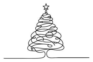 AI generated ne Continuous black line art drawing of Merry Christmas tree. Hand drawn of Santa Claus outline doodle vector illustration