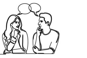 AI generated Continuous one line drawing two young people are talking with speech bubbles outline doodle vector illustration