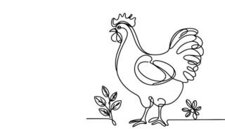 AI generated Continuous one line drawing chicken or hen outline doodle linear vector on white background