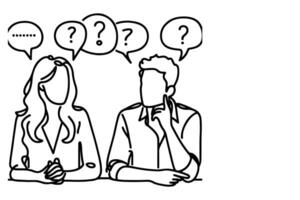 AI generated Continuous one line drawing two young people are talking with speech bubbles outline doodle vector illustration