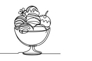 AI generated Continuous one black line drawing of ice cream icon outline doodle summer concept vector illustration on white background