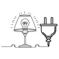 AI generated Continuous one line drawing Electric plug and Electricity light sign icon outline doodle vector illustration on white background