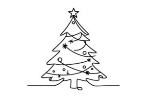 AI generated ne Continuous black line art drawing of Merry Christmas tree. Hand drawn of Santa Claus outline doodle vector illustration