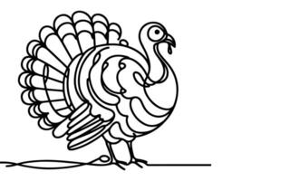 AI generated Continuous one line art drawing turkey cartoon outline doodle linear thanksgiving concept vector on white background