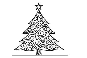 AI generated ne Continuous black line art drawing of Merry Christmas tree. Hand drawn of Santa Claus outline doodle vector illustration