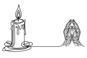 AI generated Continuous one black line drawing of candle light outline doodle vector illustration isolated on white background.