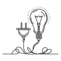 AI generated Continuous one line drawing Electric plug and Electricity light sign icon outline doodle vector illustration on white background