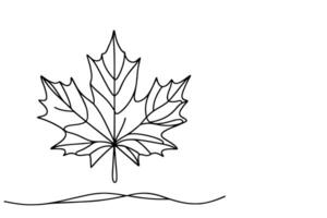 AI generated Continuous one black line drawing maple leaf icon outline doodle vector illustration