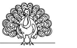 AI generated Continuous one line art drawing turkey cartoon outline doodle linear thanksgiving concept vector on white background