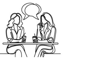 AI generated Continuous one line drawing two young people are talking with speech bubbles outline doodle vector illustration