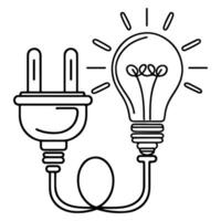 AI generated Continuous one line drawing Electric plug and Electricity light sign icon outline doodle vector illustration on white background