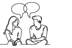 AI generated Continuous one line drawing two young people are talking with speech bubbles outline doodle vector illustration