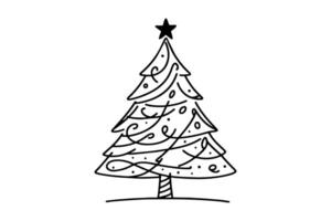 AI generated ne Continuous black line art drawing of Merry Christmas tree. Hand drawn of Santa Claus outline doodle vector illustration