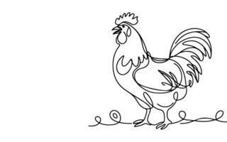 AI generated Continuous one line drawing chicken or hen outline doodle linear vector on white background