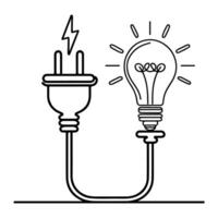 AI generated Continuous one line drawing Electric plug and Electricity light sign icon outline doodle vector illustration on white background