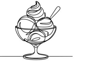 AI generated Continuous one black line drawing of ice cream icon outline doodle summer concept vector illustration on white background