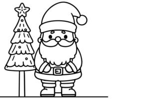 AI generated ne Continuous black line art drawing of Merry Christmas tree. Hand drawn of Santa Claus outline doodle vector illustration