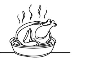 AI generated Continuous one line drawing chicken a plate outline doodle linear vector thanksgiving concept on white background