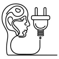 AI generated Continuous one line drawing Electric plug and Electricity light sign icon outline doodle vector illustration on white background