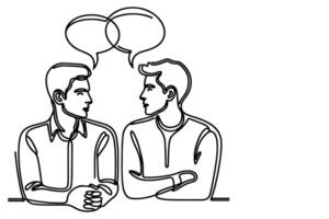 AI generated Continuous one line drawing two young people are talking with speech bubbles outline doodle vector illustration