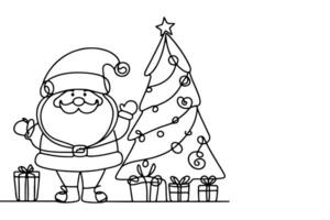 AI generated ne Continuous black line art drawing of Merry Christmas tree. Hand drawn of Santa Claus outline doodle vector illustration