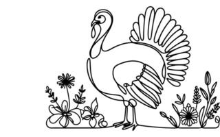 AI generated Continuous one line art drawing turkey cartoon outline doodle linear thanksgiving concept vector on white background