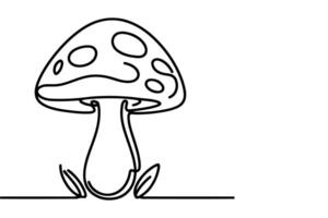AI generated Continuous one black line drawing mushroom outline doodle vector illustration