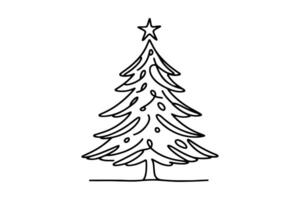 AI generated ne Continuous black line art drawing of Merry Christmas tree. Hand drawn of Santa Claus outline doodle vector illustration