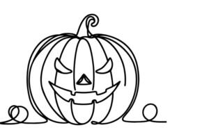 AI generated one Continuous black line drawing of pumpkin and ghost Halloween concept outline doodle vector illustration on white background