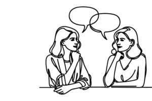 AI generated Continuous one line drawing two young people are talking with speech bubbles outline doodle vector illustration